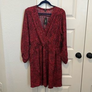 Red and black long sleeve mini dress